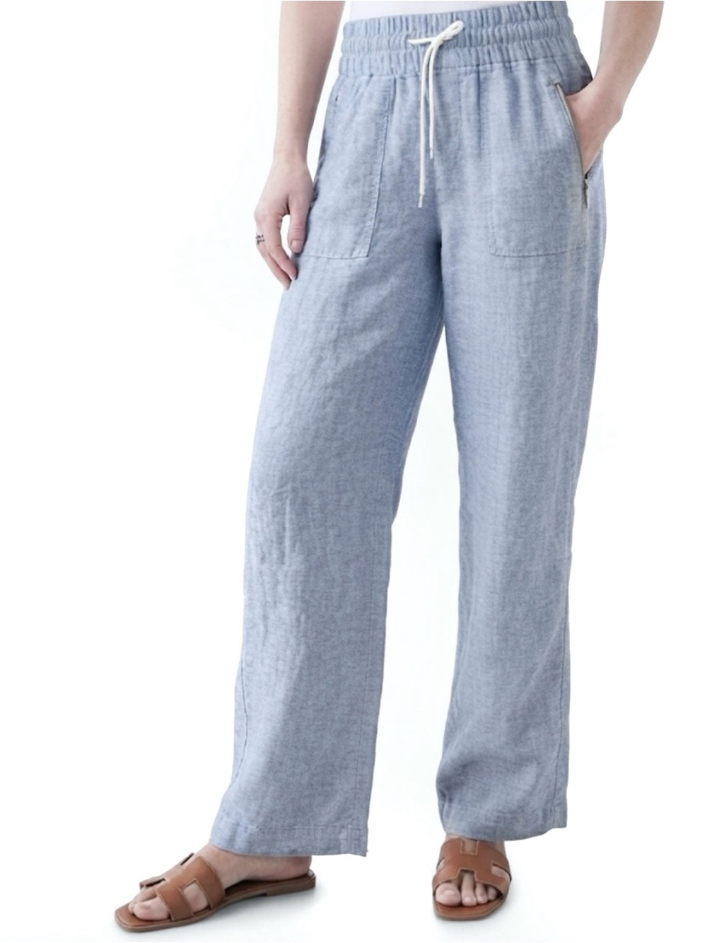Athleta Cabo Pants 100% Linen Wide Leg Drawstring